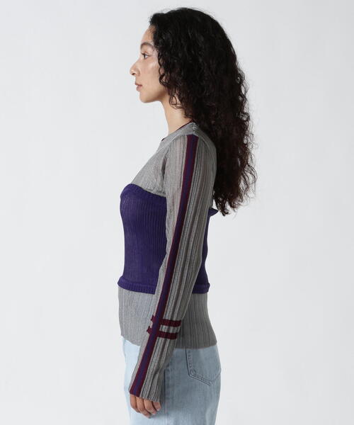 ニット セーター AULA AILA/アウラアイラ/BARE TOP SHEER RIB KNIT/ベアトップシアーリブニット レディース AULA AILA/アウラアイラ/BARE TOP SHEER RIB KNIT/ベアトップ