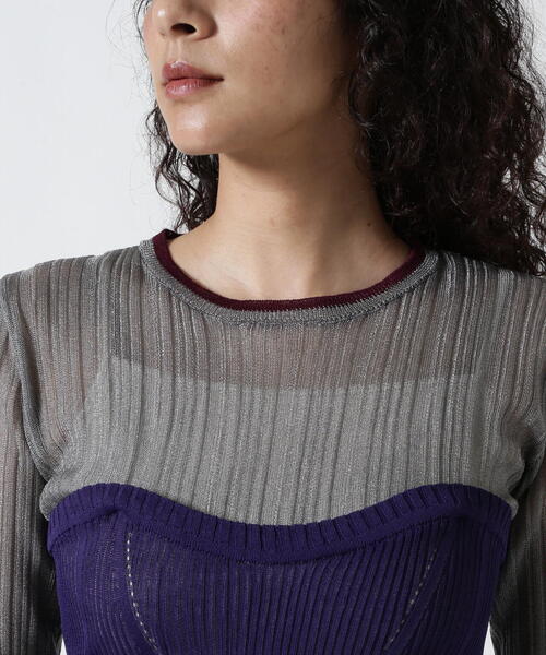 ニット セーター AULA AILA/アウラアイラ/BARE TOP SHEER RIB KNIT/ベアトップシアーリブニット レディース AULA AILA/アウラアイラ/BARE TOP SHEER RIB KNIT/ベアトップ