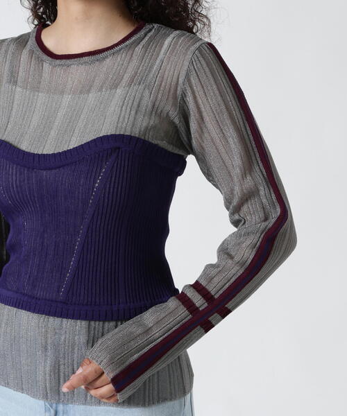 ニット セーター AULA AILA/アウラアイラ/BARE TOP SHEER RIB KNIT/ベアトップシアーリブニット レディース AULA AILA/アウラアイラ/BARE TOP SHEER RIB KNIT/ベアトップ