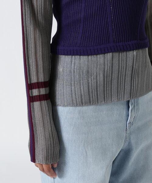 AULA AILA リブニット 長袖 トップス　新品　人気品薄 AULA AILA/アウラアイラ/BARE TOP SHEER RIB KNIT/ベアトップ