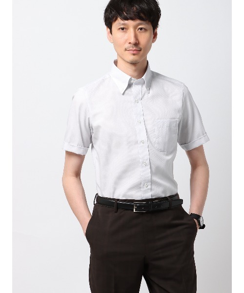 SUIT SQUARE(スーツスクエア)の「WEB限定 半袖ワイシャツ ボタンダウンカラー COOL MAX ノンアイロン(ビジネスシャツ・メンズ・ホワイト系/グレー系/ブルー系2/ブルー系1・S/M/L/LL/3L)」の3枚目の写真