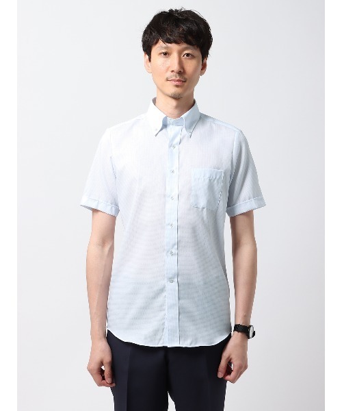 SUIT SQUARE(スーツスクエア)の「WEB限定 半袖ワイシャツ ボタンダウンカラー COOL MAX ノンアイロン(ビジネスシャツ・メンズ・ホワイト系/グレー系/ブルー系2/ブルー系1・S/M/L/LL/3L)」の6枚目の写真