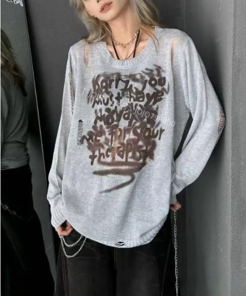 MONO8(モノハチ)の「クラッシュメッシュロングニットトップス(Tシャツ/カットソー・レディース・オフホワイト/グレー/ブラック・M)」の3枚目の写真