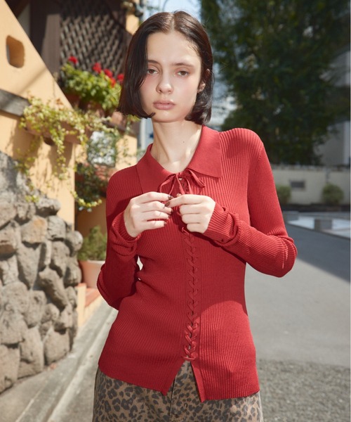 セール】LACE UP H/G TOPS レースアップ ハイゲージ トップス 秋服