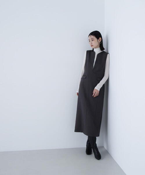 NATURAL BEAUTY BASIC（ナチュラルビューティーベーシック）の「◇ウーリッシュカルゼシリーズ ジャンパースカート（ジャンパースカート・レディース・チャコールグレー/ダークブラウン/ベージュ・P/S/MEDIUM）」の5枚目の写真