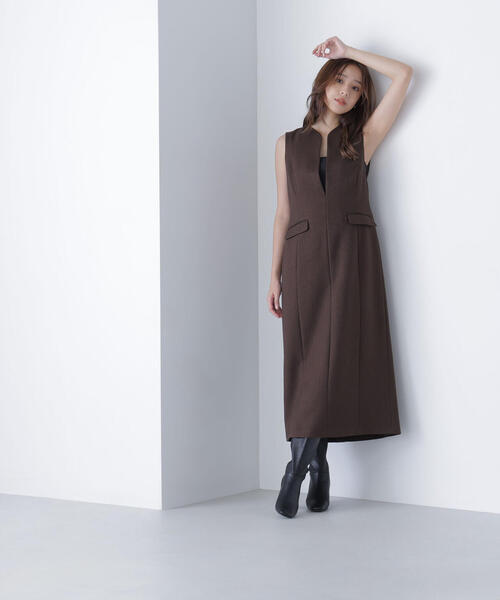 NATURAL BEAUTY BASIC（ナチュラルビューティーベーシック）の「◇ウーリッシュカルゼシリーズ ジャンパースカート（ジャンパースカート・レディース・チャコールグレー/ダークブラウン/ベージュ・P/S/MEDIUM）」の2枚目の写真