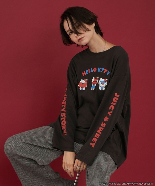 sanrio（サンリオ）の「【HELLO KITTY × forksy.】オーバーサイズアソートロゴプリントロンT（Tシャツ/カットソー・レディース・オートミール/スミクロ/ライトピンク/オフホワイト・FREE）」の2枚目の写真