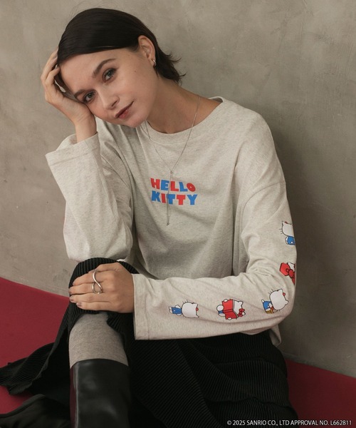 sanrio（サンリオ）の「【HELLO KITTY × forksy.】オーバーサイズアソートロゴプリントロンT（Tシャツ/カットソー・レディース・オートミール/スミクロ/ライトピンク/オフホワイト・FREE）」の5枚目の写真