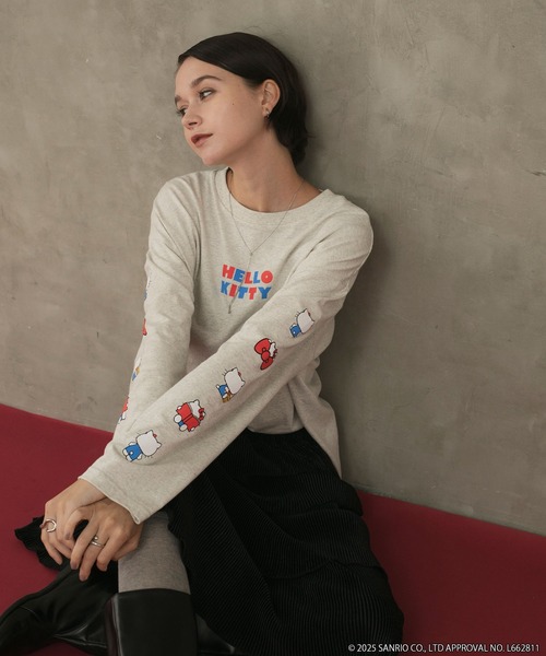 sanrio（サンリオ）の「【HELLO KITTY × forksy.】オーバーサイズアソートロゴプリントロンT（Tシャツ/カットソー・レディース・オートミール/スミクロ/ライトピンク/オフホワイト・FREE）」の21枚目の写真