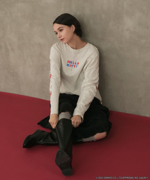 sanrio（サンリオ）の「【HELLO KITTY × forksy.】オーバーサイズアソートロゴプリントロンT（Tシャツ/カットソー・レディース・オートミール/スミクロ/ライトピンク/オフホワイト・FREE）」の18枚目の写真