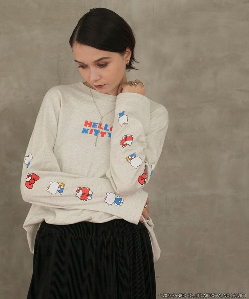 sanrio（サンリオ）の「【HELLO KITTY × forksy.】オーバーサイズアソートロゴプリントロンT（Tシャツ/カットソー・レディース・オートミール/スミクロ/ライトピンク/オフホワイト・FREE）」の15枚目の写真