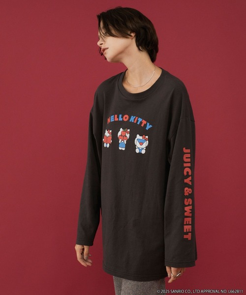 ダイリク　MUSIC 1996 プリント オーバーサイズ長袖カットソー セール】【HELLO KITTY × forksy.】オーバーサイズアソートロゴ