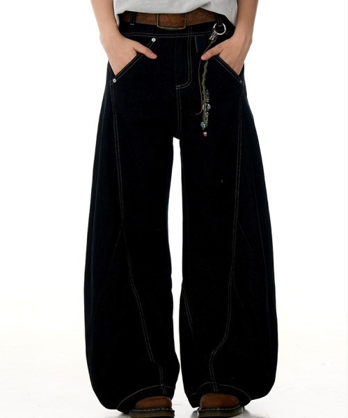 mushwear（マッシュウェア）の「ステッチバルーンワイドデニムパンツ（デニムパンツ・メンズ・ブルー・SMALL/MEDIUM/LARGE/X-LARGE）」の5枚目の写真