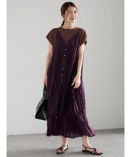 Te chichi（テチチ）の「ワッシャープリーツキャミワンピース（ワンピース・レディース・カーキ/ボルドー/ブラック・F）」の4枚目の写真