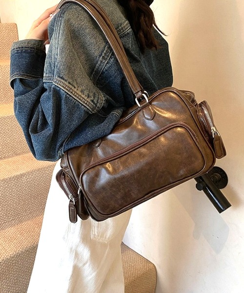 lit.Cy(リットシー)の「ヴィンテージライク マルチポケット ボーリングバッグ(ボストンバッグ・レディース・ブラック/ダークブラウン/ブラウン/ダークブラウン系・FREE)」の10枚目の写真