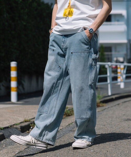 FREAK'S STORE（フリークスストア）の「FREAK’S STORE/フリークスストア ストレートシルエット ワイド ダブルニーデニム（デニムパンツ・メンズ・ブラック/ネイビー/サックスブルー・SMALL/MEDIUM/LARGE）」の21枚目の写真