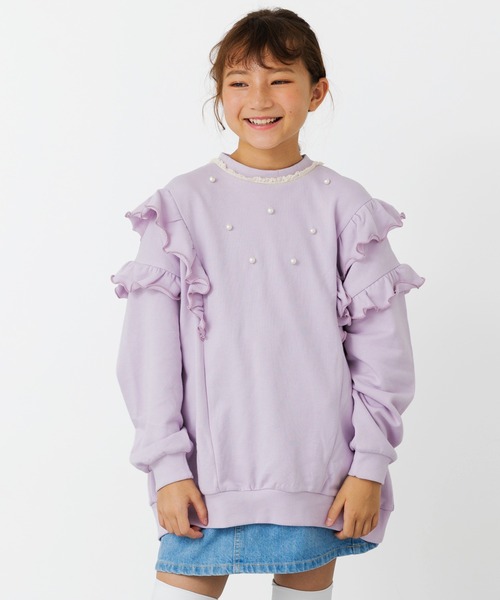 JAM & LINK（ジャムアンドリンク）の「パール付き フリル裏毛トレーナー（スウェット・キッズ・クリーム/チャコールグレー/ラベンダー・100/120/110/160/150/140/130）」の3枚目の写真