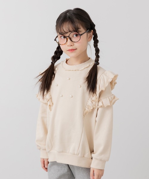 JAM & LINK（ジャムアンドリンク）の「パール付き フリル裏毛トレーナー（スウェット・キッズ・クリーム/チャコールグレー/ラベンダー・100/120/110/160/150/140/130）」の2枚目の写真