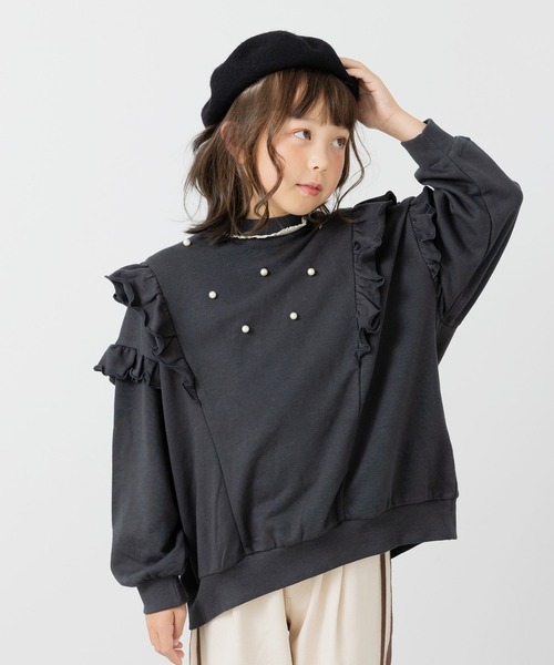 JAM & LINK（ジャムアンドリンク）の「パール付き フリル裏毛トレーナー（スウェット・キッズ・クリーム/チャコールグレー/ラベンダー・100/120/110/160/150/140/130）」の6枚目の写真