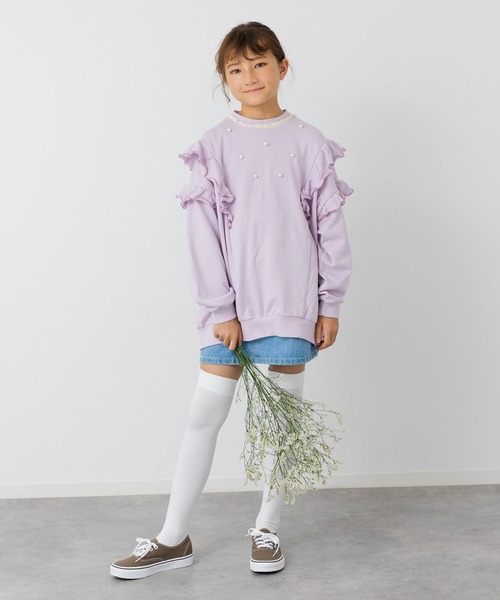 JAM & LINK（ジャムアンドリンク）の「パール付き フリル裏毛トレーナー（スウェット・キッズ・クリーム/チャコールグレー/ラベンダー・100/120/110/160/150/140/130）」の7枚目の写真