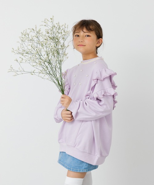 JAM & LINK（ジャムアンドリンク）の「パール付き フリル裏毛トレーナー（スウェット・キッズ・クリーム/チャコールグレー/ラベンダー・100/120/110/160/150/140/130）」の9枚目の写真