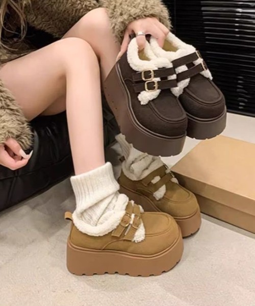 セール】【秋冬新作】ダブルベルトボアムートン厚底シューズ（その他