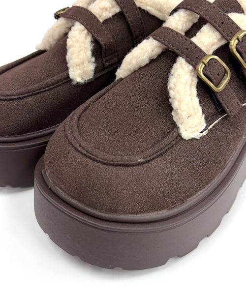 セール】【秋冬新作】ダブルベルトボアムートン厚底シューズ