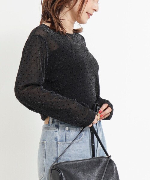NOLLEY’S(ノーリーズ)の「ラメフロッキードットプルオーバーカットソー(Tシャツ/カットソー・レディース・ブラウン/ブラック/グレー・38)」の2枚目の写真