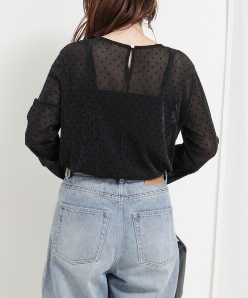 新品　yori フロッキードットカラー　カットソー 美品 フロッキードットカラーTee ネイビー yori 後藤晴菜さん 着用