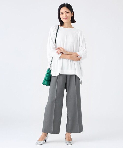 TRANS WORK(トランスワーク)の「【L】【ウォッシャブル・接触冷感・UV・防シワ】強撚スムースカットソー(Tシャツ/カットソー・レディース・グリーン系その他3/オフホワイト・44)」の3枚目の写真
