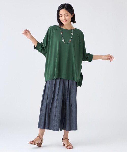 TRANS WORK(トランスワーク)の「【L】【ウォッシャブル・接触冷感・UV・防シワ】強撚スムースカットソー(Tシャツ/カットソー・レディース・グリーン系その他3/オフホワイト・44)」の4枚目の写真