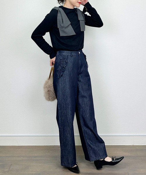 DIARIUM(ディアリウム)の「肩リボンカットソー(Tシャツ/カットソー・レディース・ブラック/チャコールグレー・M)」の8枚目の写真