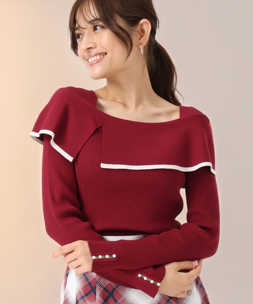 セール】2025秋冬新作 2way配色アシメケープニット（ニット/セーター