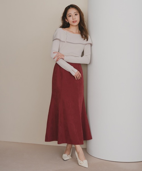 MISCH MASCH（ミッシュマッシュ）の「2way配色アシメケープニット（ニット/セーター・レディース・レッド/ベージュ/ブラック/グレー・ﾌﾘ-）」の5枚目の写真