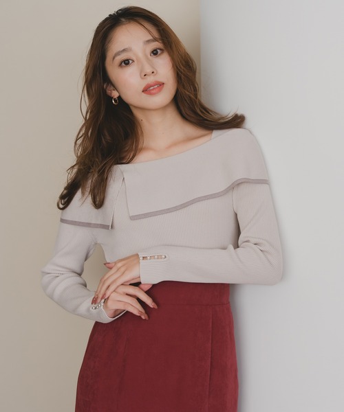 MISCH MASCH（ミッシュマッシュ）の「2way配色アシメケープニット（ニット/セーター・レディース・レッド/ベージュ/ブラック/グレー・ﾌﾘ-）」の8枚目の写真