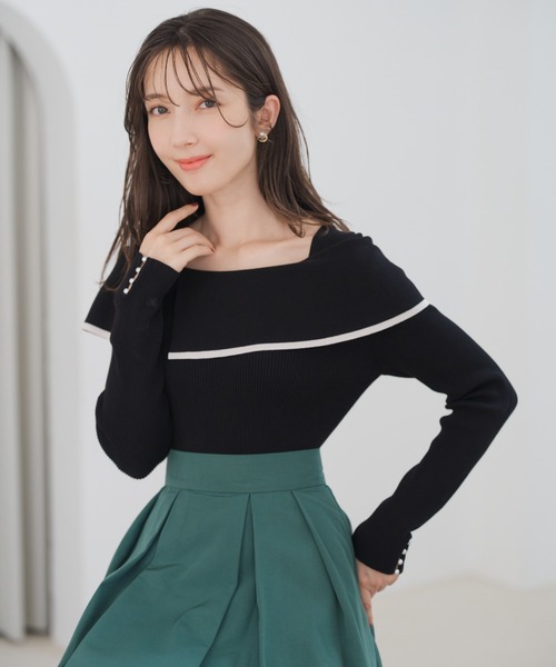 MISCH MASCH（ミッシュマッシュ）の「2way配色アシメケープニット（ニット/セーター・レディース・レッド/ベージュ/ブラック/グレー・ﾌﾘ-）」の20枚目の写真