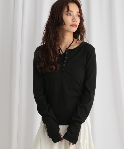 mysty woman(ミスティウーマン)の「2WAYテレコカットソー 577088(Tシャツ/カットソー・レディース・オフホワイト/ブラウン/ブラック・FREE)」の3枚目の写真