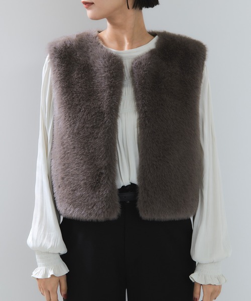 VIS（ビス）の「アソートファーショートベスト（ベスト・レディース・キナリ/グレー系その他・FREE）」の22枚目の写真