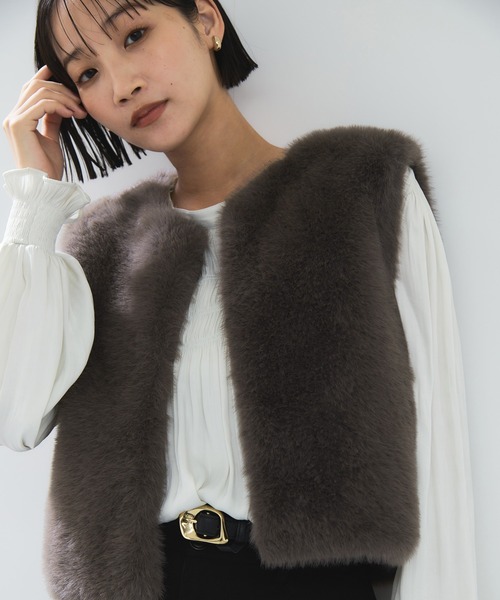 VIS（ビス）の「アソートファーショートベスト（ベスト・レディース・キナリ/グレー系その他・FREE）」の13枚目の写真