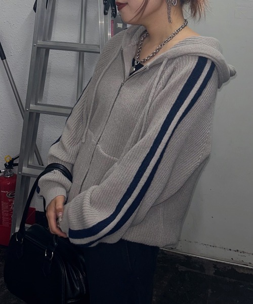 めいページ セール】MUSEラインZIPパーカーニット / フーディ 【ZOZO限定アイテム