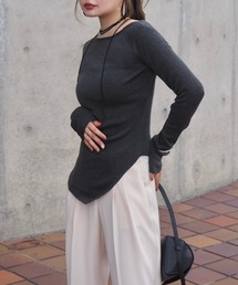 asymmetry hem rib knit /アシンメトリーヘムリブニット