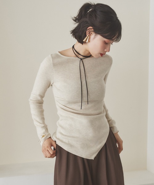 LAULEN（ローレン）の「asymmetry hem rib knit /アシンメトリーヘムリブニット（ニット/セーター・レディース・ブラウン/オートミール/チャコールグレー/ブラック・FREE）」の5枚目の写真