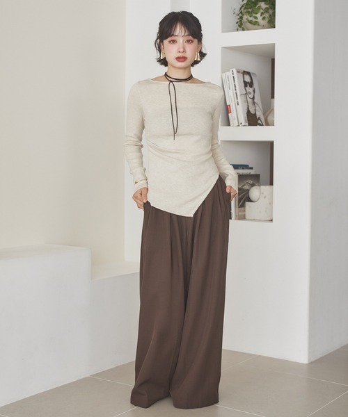 LAULEN（ローレン）の「asymmetry hem rib knit /アシンメトリーヘムリブニット（ニット/セーター・レディース・ブラウン/オートミール/チャコールグレー/ブラック・FREE）」の8枚目の写真
