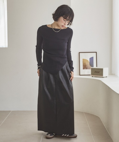 LAULEN（ローレン）の「asymmetry hem rib knit /アシンメトリーヘムリブニット（ニット/セーター・レディース・ブラウン/オートミール/チャコールグレー/ブラック・FREE）」の13枚目の写真