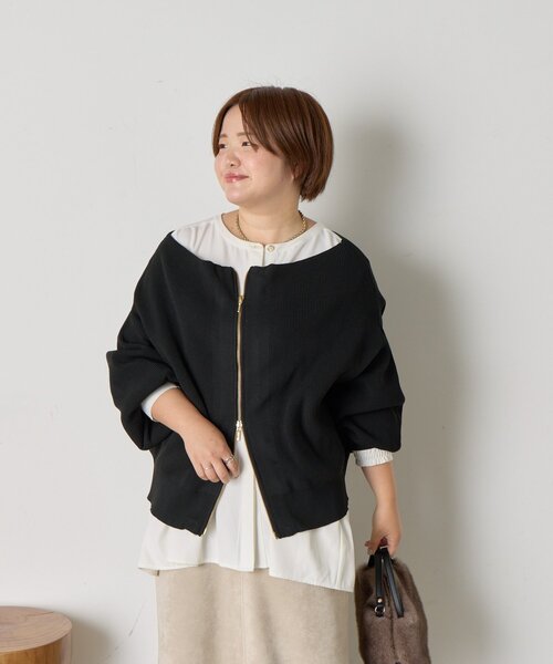 Jena espace merveilleux（ジェナ　エスパスメルヴェイユ）の「《さわゆい企画》【WEB限定】ダブルジップニット（ニット/セーター・レディース・モカ/ブラック・FREE）」の5枚目の写真
