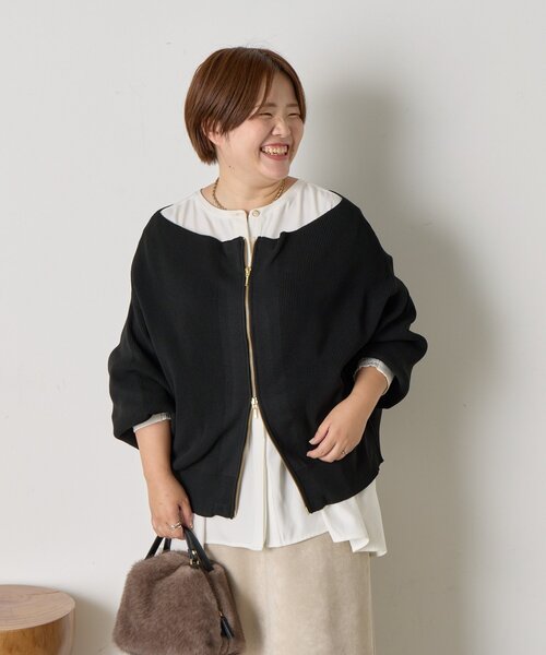 Jena espace merveilleux（ジェナ　エスパスメルヴェイユ）の「《さわゆい企画》【WEB限定】ダブルジップニット（ニット/セーター・レディース・モカ/ブラック・FREE）」の6枚目の写真