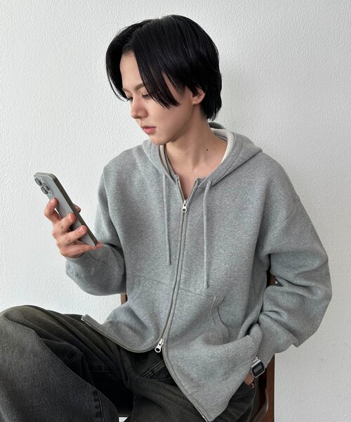 DISCOAT(ディスコート)の「【ユニセックス】スウェットライクニットパーカー(パーカー・レディース・ブラック/ライトグレー・FREE)」の3枚目の写真