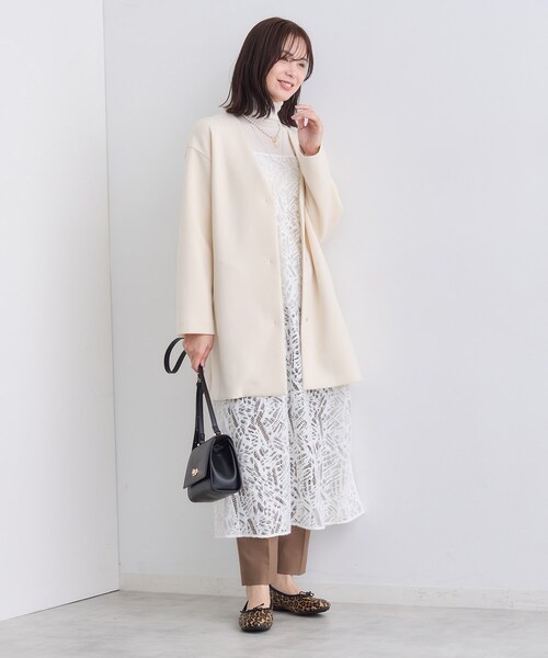 ☆新品未使用INDIVI インディヴィ ノーカラーコート　サイズ36 ワールド☆ セール】【秋／軽羽織り】ノーカラーミドル丈ライトコート（ノーカラー