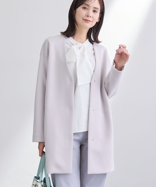 INDIVI（インディヴィ）の「【秋／軽羽織り】ノーカラーミドル丈ライトコート（ノーカラージャケット・レディース・ライトグレー系5/ネイビー/アイボリー・38/34/15 /13/05）」の5枚目の写真