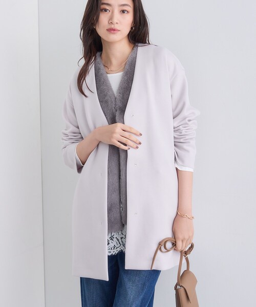 INDIVI（インディヴィ）の「【秋／軽羽織り】ノーカラーミドル丈ライトコート（ノーカラージャケット・レディース・ライトグレー系5/ネイビー/アイボリー・38/34/15 /13/05）」の8枚目の写真